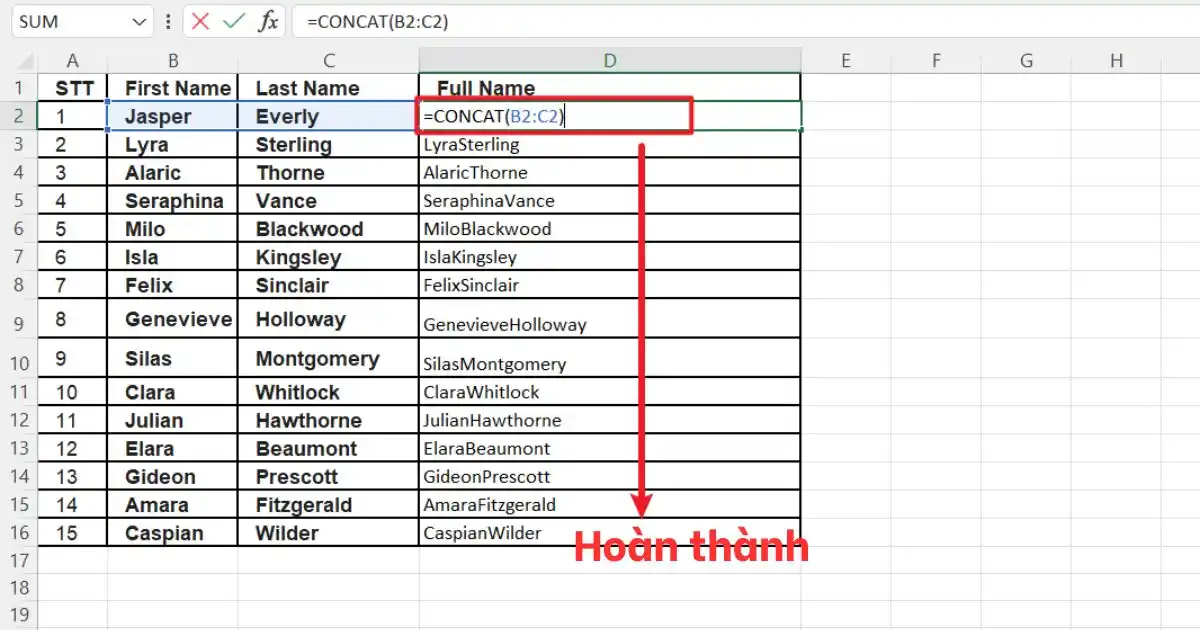 Hàm nối chuỗi trong Excel