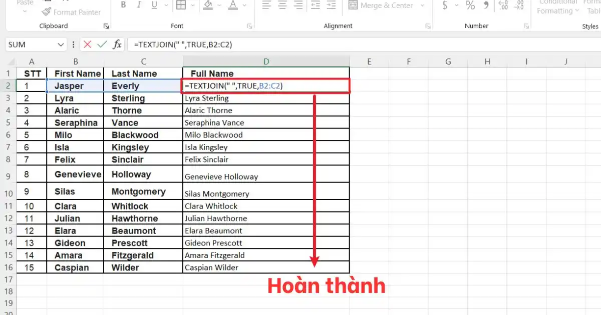 Hàm nối chuỗi trong Excel