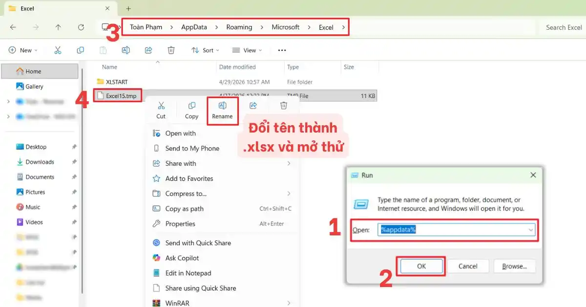lấy lại file Excel chưa lưu