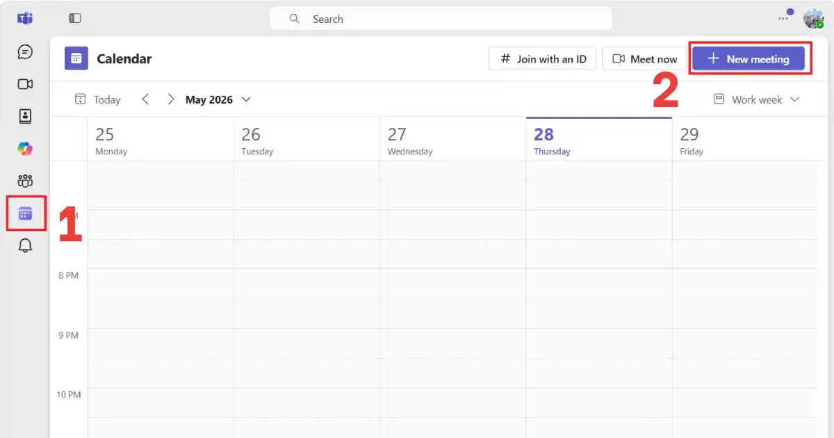 Tạo cuộc họp trên Microsoft Teams