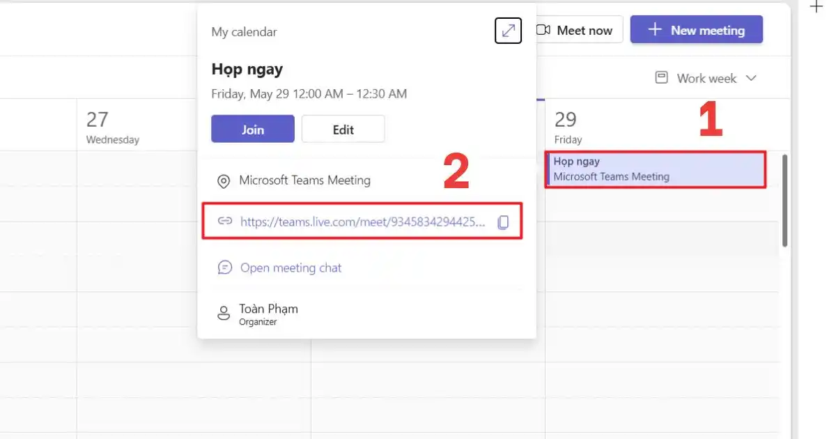 Tạo cuộc họp trên Microsoft Teams