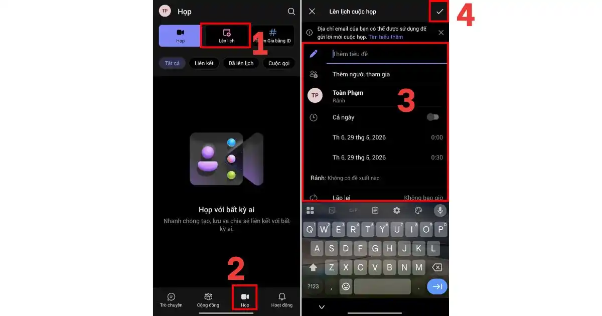 Tạo cuộc họp trên Microsoft Teams