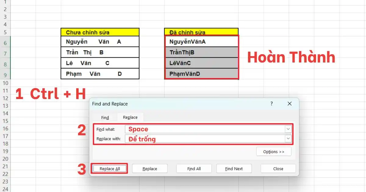 Xóa khoảng trắng trong Excel