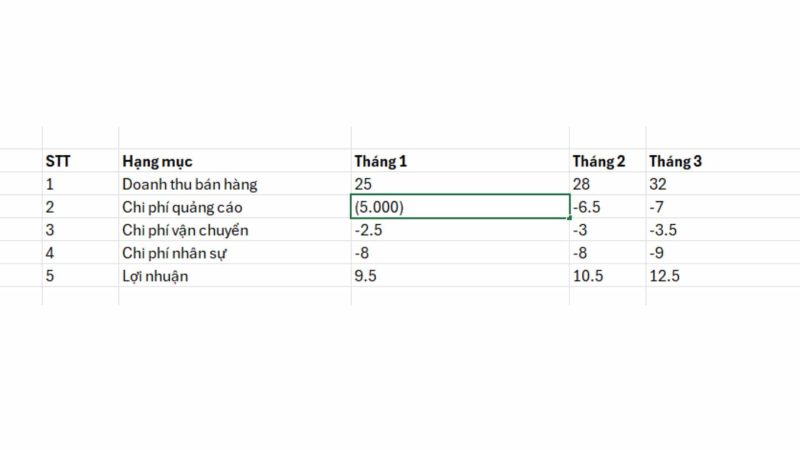 Cách định dạng số âm trong ngoặc trong Excel 