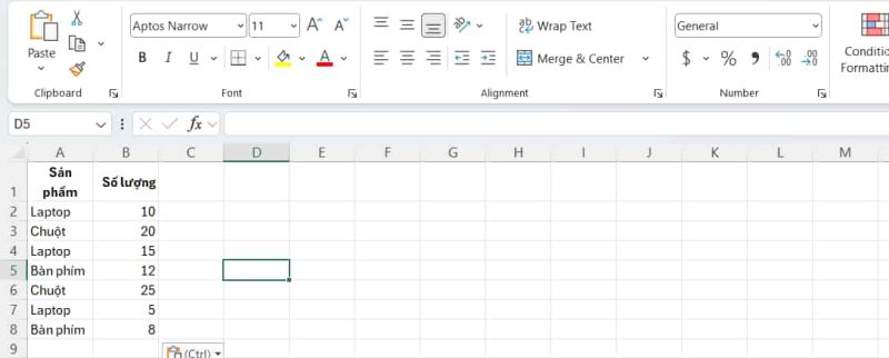 Buoc 1 chuan bi du lieu Gộp dữ liệu trùng nhau trong Excel trong 1 trang tính