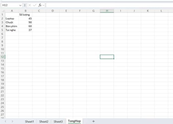 Kiem tra ket qua Gộp dữ liệu trùng nhau trong Excel từ nhiều trang tính