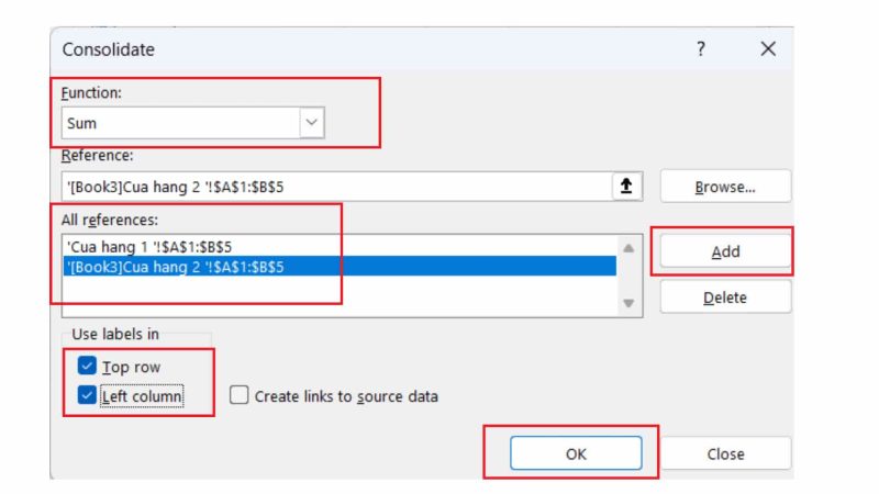 Mo CONSOLIDATE va them vung du lieu moi Thêm dữ liệu từ một file Excel khác